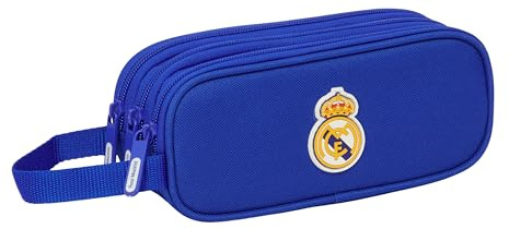 Real Madrid Federmäppchen mit Dreifach-Reißverschluss, für Kinder, ideal für Kinder von 5 bis 14 Jahren, bequem und vielseitig, Qualität und Widerstandsfähigkeit, 21 x 7 x 8,5 cm