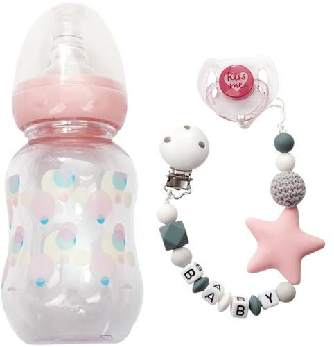 Monetais 3PCS Doll Accessories Plastic Baby Doll Accessories Set with Milk Bottle, Pacifier and Pacifier Chain DIY Baby for Encouraging Developmental Skills, Set