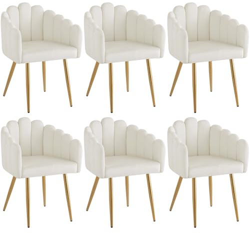 kozamas Lot de 6 chaises de salle à manger en velours beige - Pieds réglables - Pieds en fer dorés - Fauteuil design à compartiments solides - Pour salon