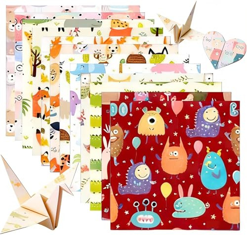 400 Blatt Origami Papier Set 15X15cm ,BetterJonny Zeichentricktiere Quadratisches Origami Papier Doppelseitig 6 Stile Bastelpapier Bunt für DIY Bastelprojekte Kinder und Erwachsene