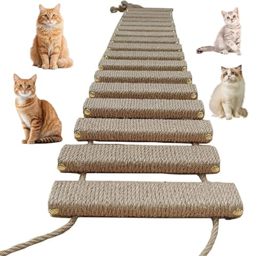 Scala per gatti in corda di sisal, 100 cm, scala da arrampicata e scala per gatti, per parete, balcone, interni ed esterni, albero tiragraffi di ricambio con rete da arrampicata, ponte sospeso per