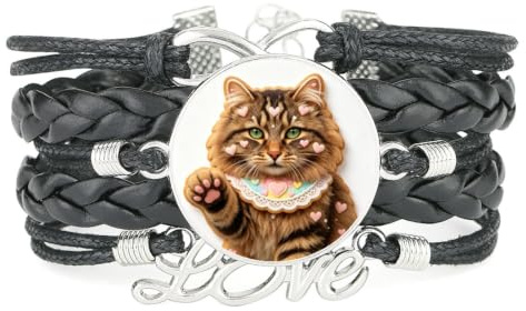 Cookies Cat Gewebter Anhänger, Verstellbares Geflochtenes Lederarmband Mit | Mehlschicht,Armband,Handgefertigt,Geschenk,Bangle,Accessoire,Freundin,Liebhaber,Ethnisch,Freundschaft,Geburtstag,Weihnachten