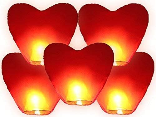 JRing Farolillos Voladores, Farolillos de Corazón Rojos (Pack 5)