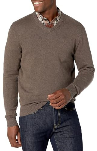 Amazon Essentials Men's V-Neck Pullover Jumper (Available in Big & Tall), Brown Heather, XL