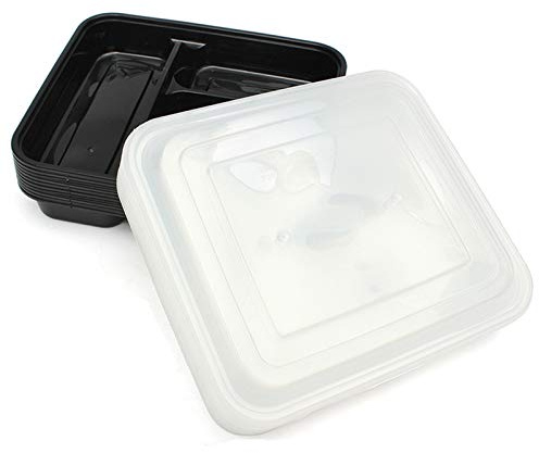 Kabalo 10 Pack Premium 3 Compartment Stackable Microwave Re-Usable Lunchbox Food Container Meal Prep Preparation Boxes