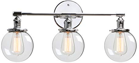 Phansthy 3 Kugeln Retro Design Klar Glas Modernes Wandbeleuchtung Wandleuchten Vintage Industrie Loft-Wandlampen Antik Deko Design Wandbeleuchtung Küchenwandleuchte(Chrome Farbe)