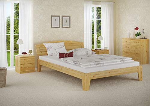 Erst-Holz® Komplettes Doppelbett Kiefer Natur 140x200 französisches Massivholzbett mit Rollrost und Matratze 60.63-14M