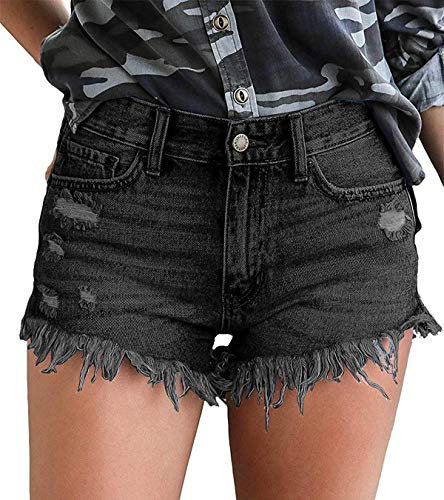 KISSMODA Womens Pants High Waisted Hot Shorts Denim Short Zipper Closure Black XX-Large