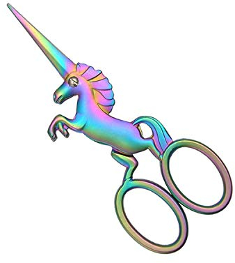 FurryValley Bastelschere Einhorn Vintage Bunte Stickschere Edelstahl Schere scharfe Spitze Storch 11.5cm für DIY Schneider Stickerei Kreuzstich Handarbeiten Kunstwerk Alltagsgebrauch(Regenbogenfarben)