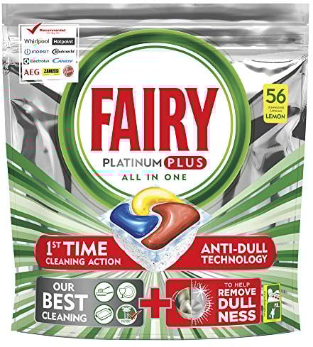 Fairy Platinum PLUS - Spülmaschinentabs All-In-One 56 Kapseln Zitrone, Lemon Geschirrspültabs, Geschirrspülmittel Tabs in Sparpack