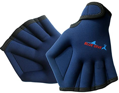 EXCEREY 1 Pair Swimming Webbed Gloves Training Gloves Aquatic Fitness Paddles Water Resistance Diving Hand Web for Men, Women, Scuba Diving, Snorkeling, Spear Fishing (Blue, Free Size)
