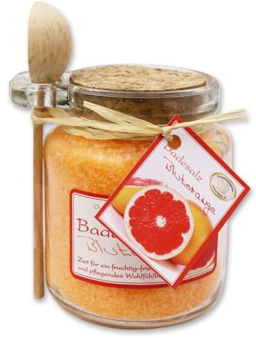 Florex Badesalz Blutorange mit Schafmilch im dekorativen Glas mit Holzlöffel 300 g