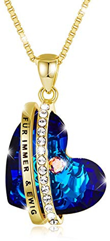 Damen Herz Halskette IMMER & EWIG goldene kette damen Tattoo Kette Kristall blau Herz Stein Anhänger Geschenke für Frauen