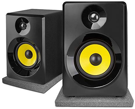 VONYX SMN40B Active Studio Monitors with Isolation Pads - Pair of 4 Powered Multimedia Speakers, Adjustable Tone Control, Home Studio DJ Monitor Set, Black MDF Housing (100W)