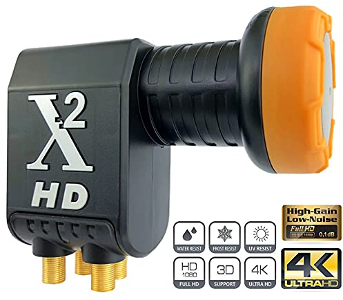 Goaycer Quad LNB 4 Teilnehmer Schwarz Premium-Qualität [ Test Ausgezeichnet ] Multifeed-tauglich mit Wetterschutz, Vergoldete Kontake 4 Fach,Full HD, 4k,3D