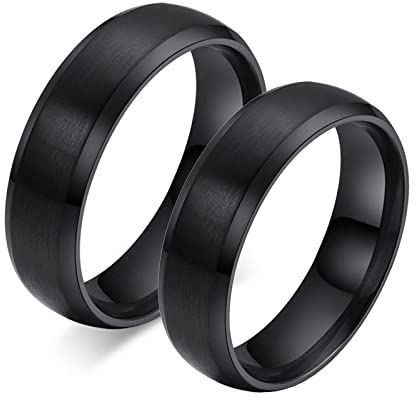Bishilin Eheringe Edelstahl Paarepreis, 6MM Schwarz Matt Ringe Damen Gr.60 (19.1) + Herren Gr.62 (19.7) Verlobungsringe Partnerringe für Sie und Ihn