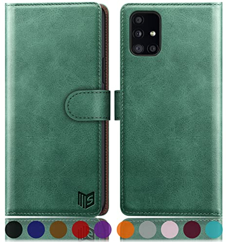 SUANPOT Etui Coque pour Samsung Galaxy A51 4G [RFID Blocage] [Magnétique Protection] Fentes pour Cartes Protection Etui Housse Premium en Cuir PU, Samsung A51 4G Etui Portefeuille Vert Clair