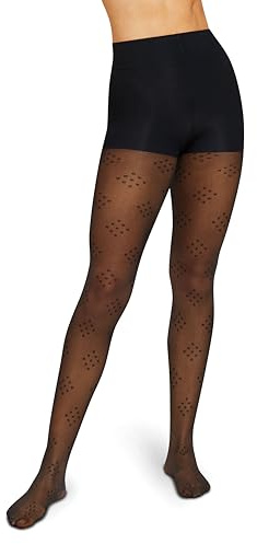 Hanes EcoSmart Diamond Dot Women's Fashion Tights, Control Top, Sheer Toe, Black, Size Large (Pack of 1)