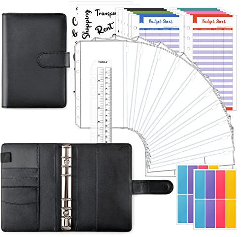 TOYESS 30Pcs Raccoglitore di Bilancio A6, Money Binder con 12 Buste Cerniera Trasparenti, 12 Fogli di Budget, Budget Binder per Piani Mensili di Denaro, Nero