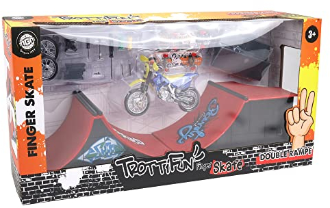 TROTTIFUN - Set 2 Finger Skates, Eine Doppelrampe und 1 Motorrad - 031460 - Metall und Kunststoff - Skateboard - Finger - Kinderspielzeug - Geburtstag - Geschenk - Skateboard - Ab 3 Jahren