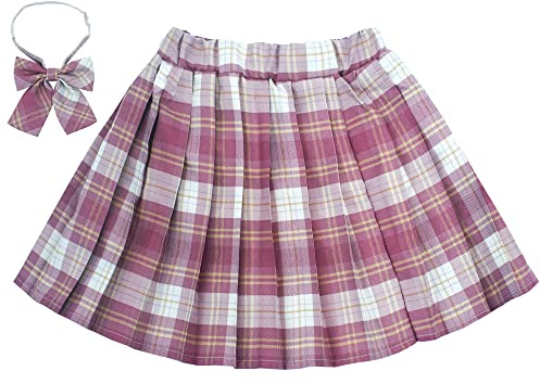 Maeau Jupe Plissée Écossaise Enfant Fille Jupe à Carreaux Courte Mini Kilt Tartan Jupe Évasée École de Ecoliere Patineuse Tennis Collège et Jupes-Shorts Coton Taille Elastique Rose 13-14 Ans 170