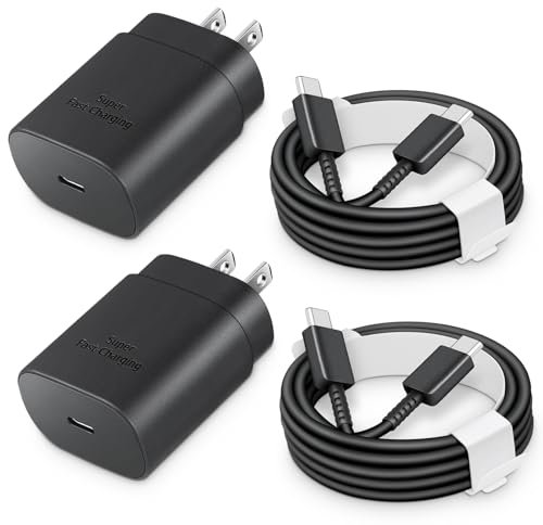 Chargeur Samsung, chargeur Samsung 25 W chargeur USB C pour Samsung Galaxy S22/S21 /S20/Z Flip/Note20/A54/A53/A3/A33, avec 2M Câble, Noir