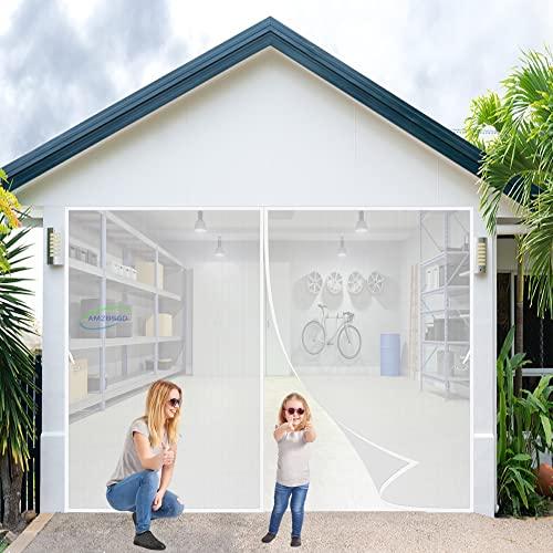 Fliegengitter Tür 185x200cm Magnetvorhang Doppeltür Mückenschutz Ideal für die Schiebetür Balkontür und Terrassentür, mit Heavy Duty Mesh & Klettverschluss, Weiß Anpassbare
