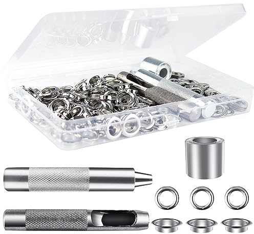 Grommet Werkzeug Kit Tülle Ösen Scheiben Set 10mm Planenösen Schlagösen für DIY Stoff Leder Planen Markisen Zelte Tasche Vorhänge Schuhe Kleidung 100Sätze (18mm)