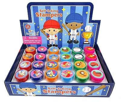 TINYMILLS 24 Stück Baseball-Themen-sortierte Stempel für Kinder, selbstfärbende Stempel (12 verschiedene Designs), Baseball-Partygeschenke, Fußball-Geschenktütenfüller, Karnevals-Geschenke,