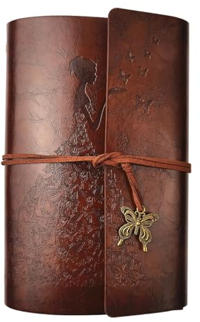 ANCLLO A6 Vintage-Leder-Tagebuch, Spiralbindung, Skizzenbuch, nachfüllbar, Reisetagebuch, blanko, personalisiertes Ringbuch-Tagebuch für Frauen und Mädchen, Geschenke (braun)