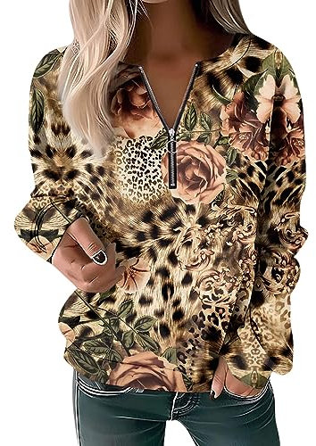 Y2k Hoodie Herbst Rollkragenpullover Damen Halloween Pullover Pullover Y2k Teenager Mädchen Kleidung Zip Up Hoodie Y2k Sweatshirt Damen Kapuzenpullover Damen Damen Hoodie Mit Kapuze(3-Leopard Print,L)
