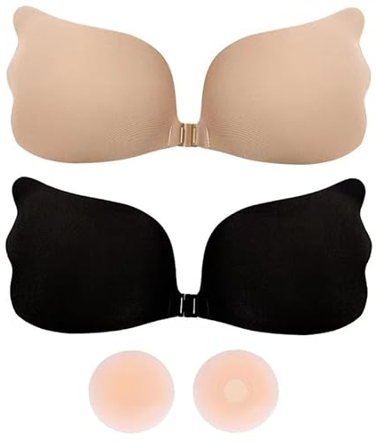 24Ersi Klebe BH, 2 Stück BH Rückenfrei, mit 2 Silikon Brüste Nipplepads Wiederverwendbare,Klebe BH Push Up,Hautschützend Rückenfreier BH Geeignet für Jeden Anlass und jedes Outfit