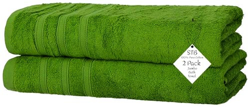 Pack of 2 Jumbo Bath Towels Sheets 100% Pure Cotton Quick Dry Gym, Spa, Hotel Quality 500-GSM Large Size Bathroom Towels 75 x 150 cm (Lime Green)