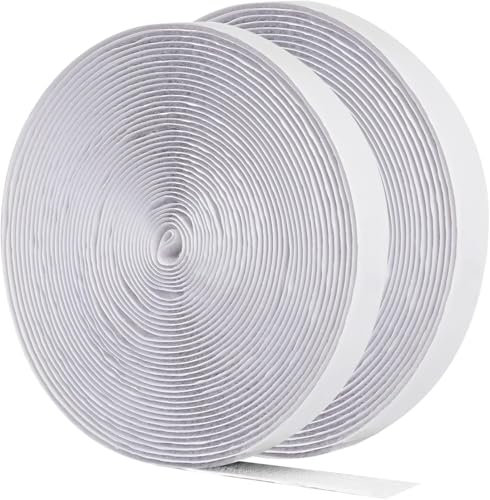 GWHOLE 20mm x 10 Meter 2 Roll Hook and Loop Self Adhesive Tape Roll Fastening Tape White for Home,Office & DIY Crafts- Strips (32ft)