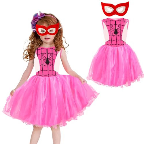 Deguisement Spider Enfant, Costume Spider Enfant Déguisement Fille 3 4 5 6 7 ans Deguisement Encanto Fille Masque Spider Robe de Princesse Fille Deguisement Spider Deguisement Hero Carnaval