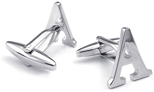 HONEY BEAR 1 Paar Herren Edelstahl Manschettenknöpfe Hochzeit Cufflinks Manschettenknopf Silber Buchstabe,MEHRWEG (A- Silber)