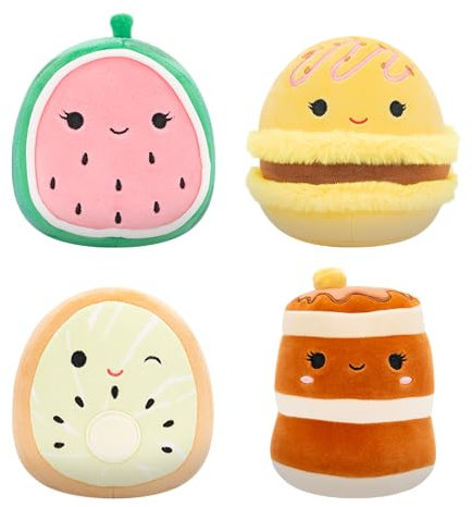 Squishmallows Original 5-Inch Food 4-Pack – Kachina Kiwi, Rayen Pancakes, Visconti Lemon Macaron, Wanda Watermelon
