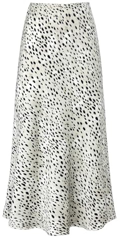 Outoshe Women's Satin High Waisted Maxi Skirts Hidden Elasticized Waistband A Line Long Skirt, Leopard White, M