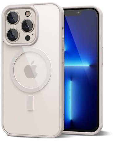oakxco für iPhone 13 Pro Max Hülle Magsafe Durchsichtig, Klar Magnetisch Induktives Laden Handyhülle Bunt Dünn Silikon & Transparent Hart Plastik, Cute Clear Case Handy Hülle für Mädchen, Beige Titan