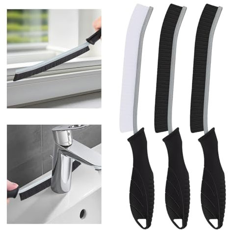 TQRR Hard Bristle Crevice Cleaning Brush UK- Multifunctional Bathroom Cleaning Brushes, Window Groove Gaps Brush, Grout Brush, Cleaning Tools for Toilet, Kitchen, Home, Sink, Household (3, Black)
