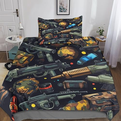POCHY Militär Bettbezug Set 2-teilig Mit Reißverschluss Tarnung Bettwäsche Set 3D Druck Für Teenager Jungen Mädchen Microfaser Bettbezug Und Kissenbezug Single（135x200cm）