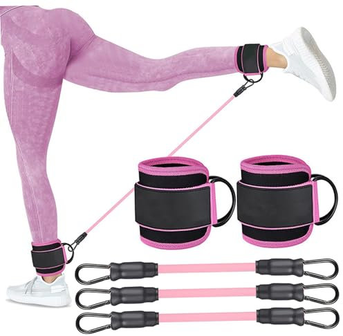 Widerstandsband Frauen Knöchel Übungsband mit Manschetten 5pcs/Set 10 Pfund 20 lb 30 lb dehnbar atmungsaktive Knöchelgurte mit D Ringen einstellbare Fitness Krafttraining Ausrüstung