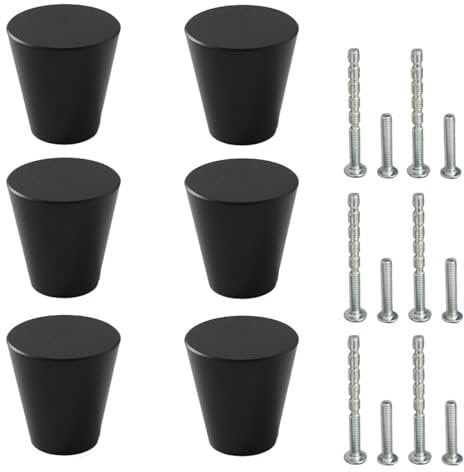 Mokife Schrankknöpfe Schwarz Modern, 6 Stück Metall Schubladengriffe Runde Kabinettknöpfe Kleine Möbel Türknöpfe für Kommode Schränke Küchenschränke, 20x23mm