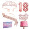 Rose Gold 18th Birthday Decorations for Girl 18th Birthday Sash and Tiara Set, 18th Birthday Party Sash Crown Birthday Cake Topper Number 18 Foil Balloons Candles, 18th Birthday Gifts for Girl Her