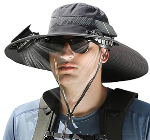Generic Adult Men's Cowboy Sun Hat with Fan, 3 Adjustable Wind Speeds, Wide Brim, Solar Cooling, Breathable, USB Solar Charging