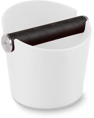 Abklopfbehälter für Siebträger Espresso Abklopfbehälter Kaffeesatz Abschlagbox Knock Box Stoßdämpfende Espresso Klopfbox Barista Stil mit Abnehmbarer Metall-Klopfstange und Rutschfester Basis Weiß