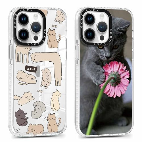 Foonary 2 Pack Clear Print Phone Case for iPhone 15 Pro 6.1,Slim Soft Silicone with Cute Cat Design Aesthetics Transparent Pattern Cases,Shockproof Bumper Protector Cover for iPhone 15 Pro Girls