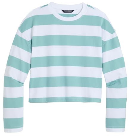 vineyard vines Damen Midweight Jersey Long-Sleeve Crewneck Tee Hut, Rugby-Aqua Haze/White Cap, X-Klein