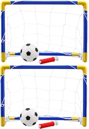 2 x Mini-Fußballtor-Set für Kinder – Junior-Fußballtor mit Netz, Ball und Pumpe – ideal für Garten und Indoor-Spielen – Fußballtraining für Kleinkinder, Jungen und Mädchen ab 3 Jahren