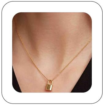 Dervivea Boho Gold Lock Pendant Necklace Key Pidlock Necklace Choker Minimalist Lock Chain Necklace Small Lock Collar Necklace Jewelry for Women